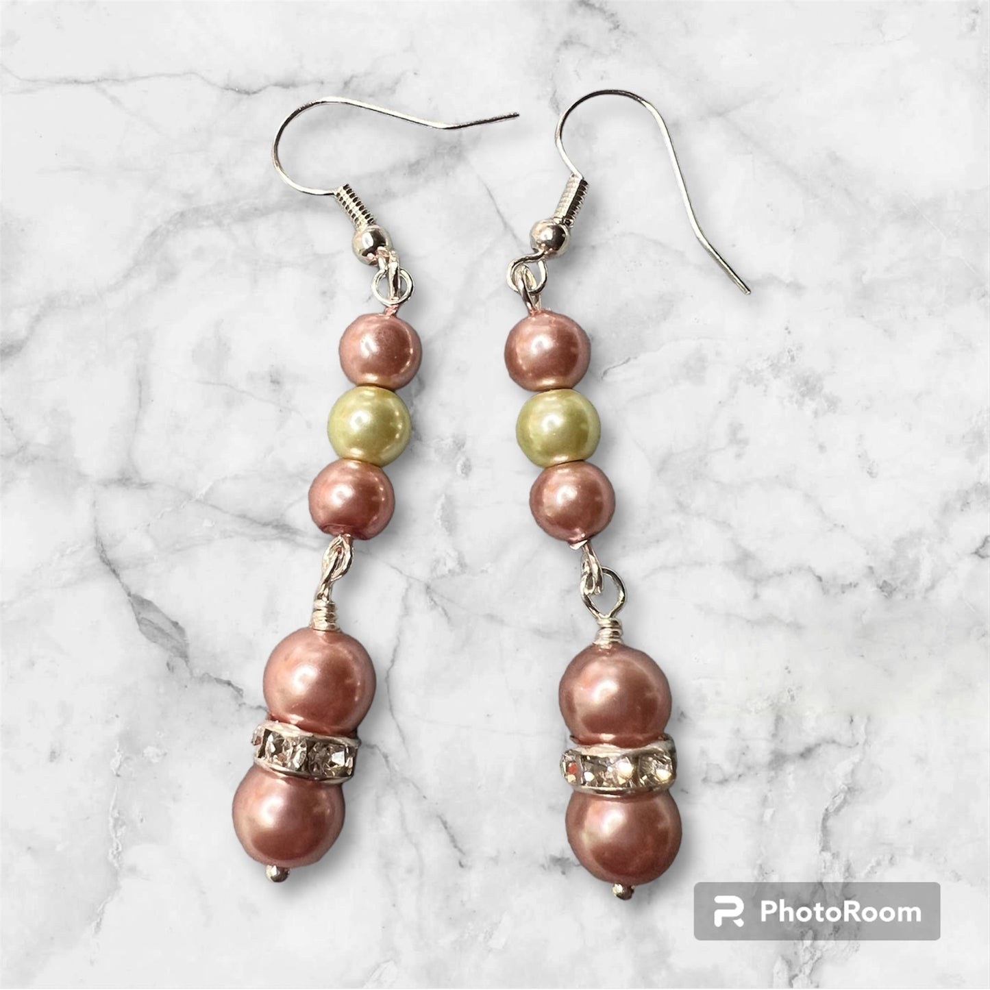 Pink and Green Pearl with bling Earrings - pairs with SBDT1253