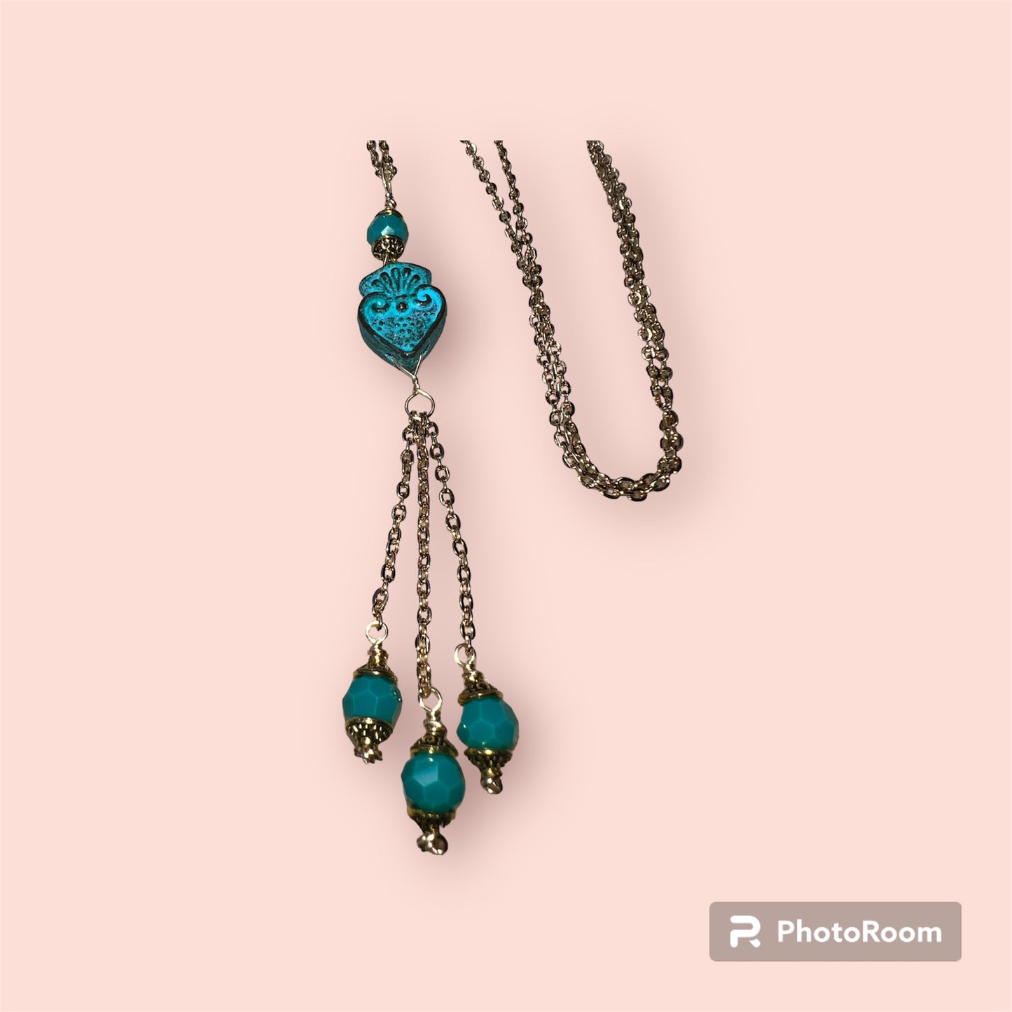 Green Teal and Gold Chain Focal Necklace - pairs with SBDT1263