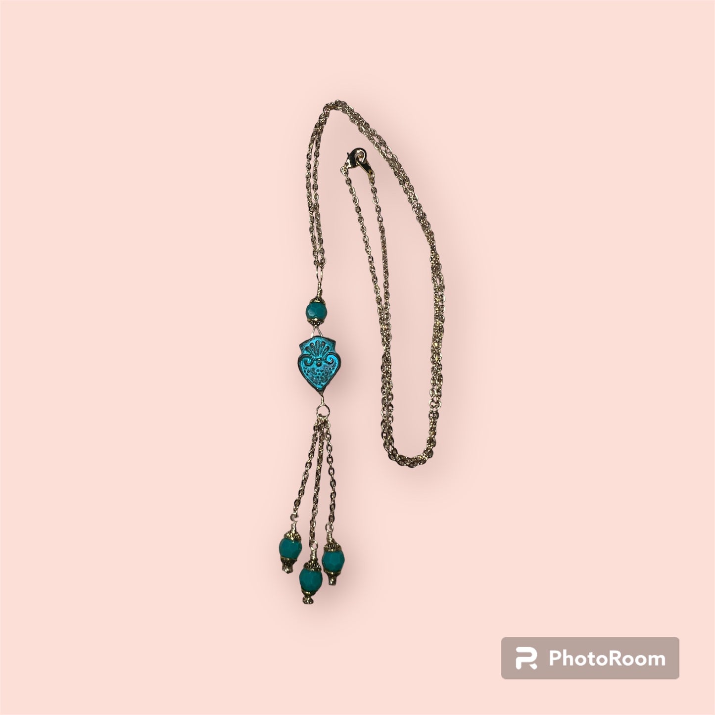 Green Teal and Gold Chain Focal Necklace - pairs with SBDT1263