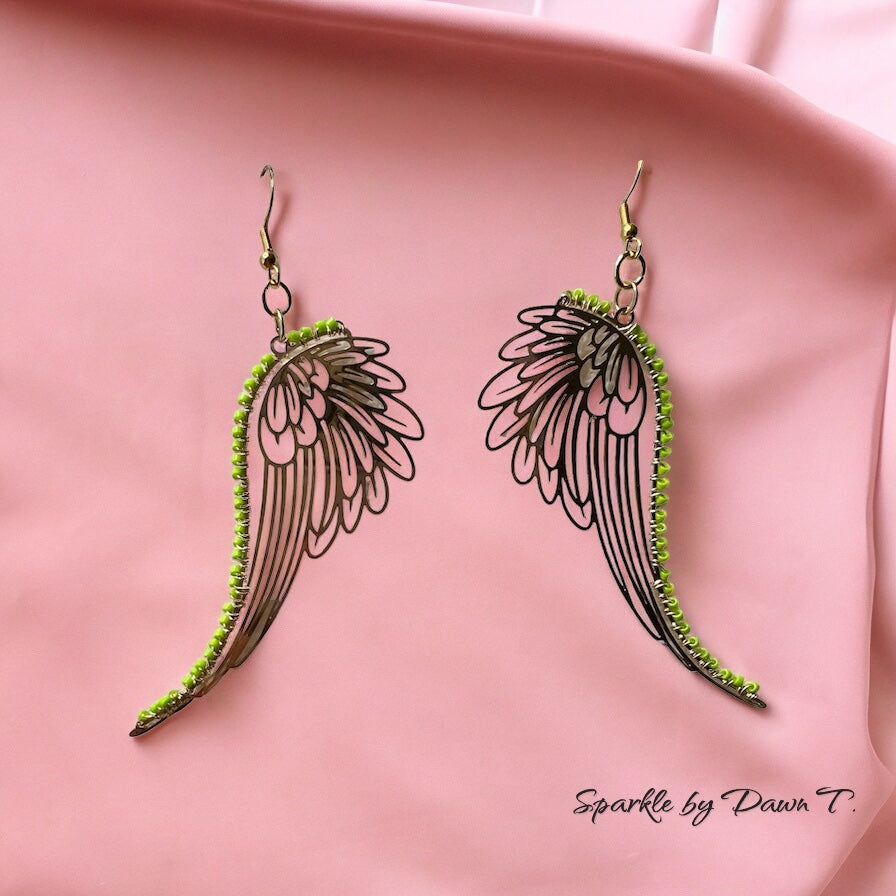 Gold and Mint Green Wings Earrings