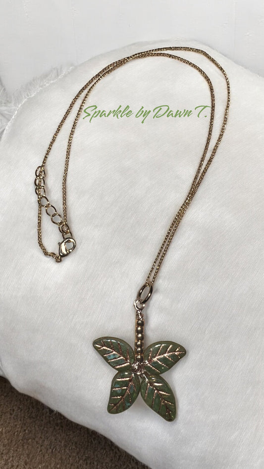 Rose Gold and Green Leaf Pendant on Rose Gold Chain Necklace - pairs with SBDT1286