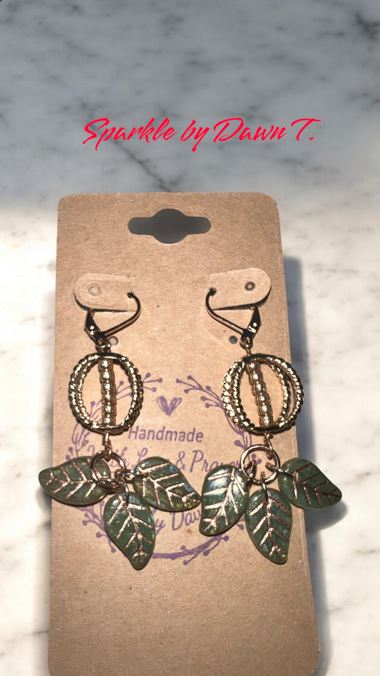 Rose Gold and Green Leaf Earrings with Twisted Frames - pairs well with SBDT 1287
