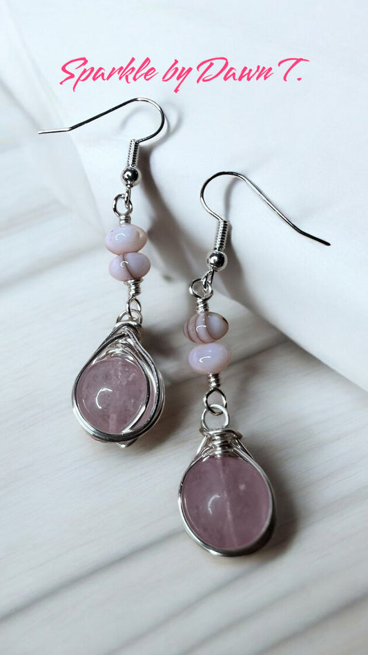 Pink Quartz with silver wrapped dangles earrings - pairs well with SBDT 1283