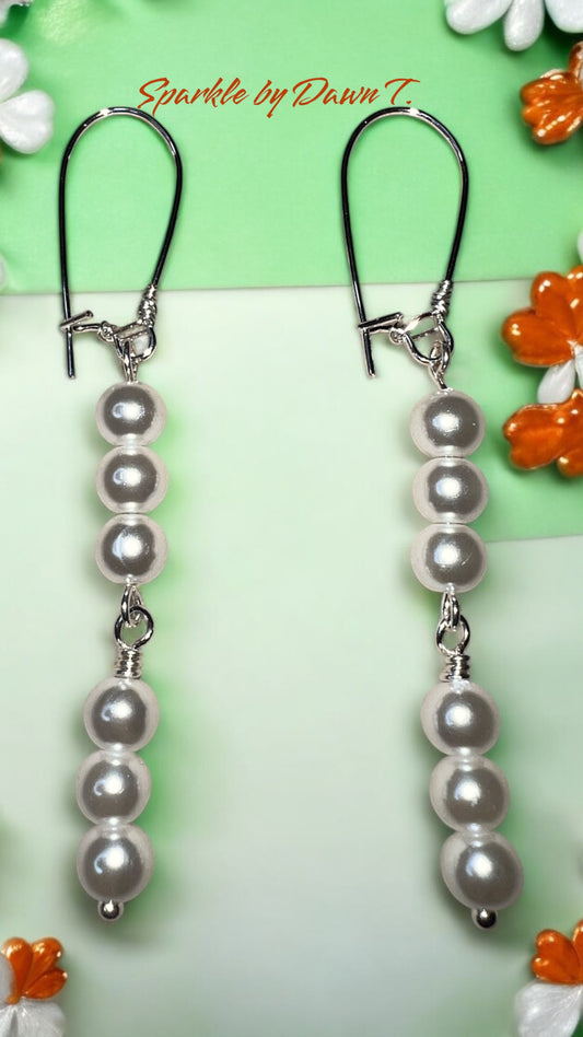 Six White Pearl Dangle Earrings
