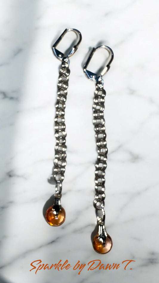 Chili Pepper Czech Glass with Silver Chain Earrings