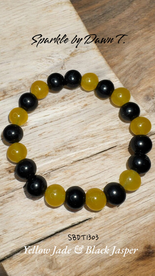 Yellow Jade and Black Jasper Stretch Bracelet