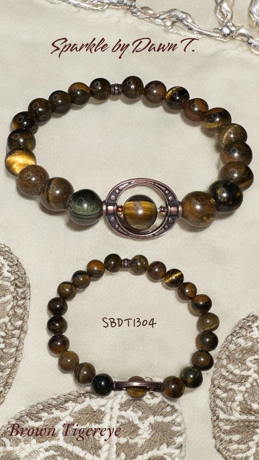 Brown Tigereye with Brass Focal Stretch Bracelet