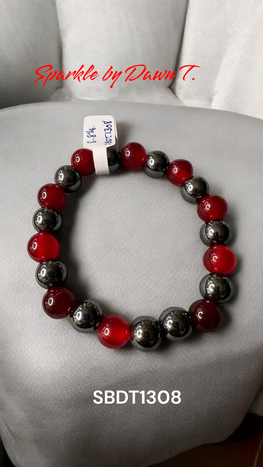 Red Quartzite with Hematite Stretch Bracelet