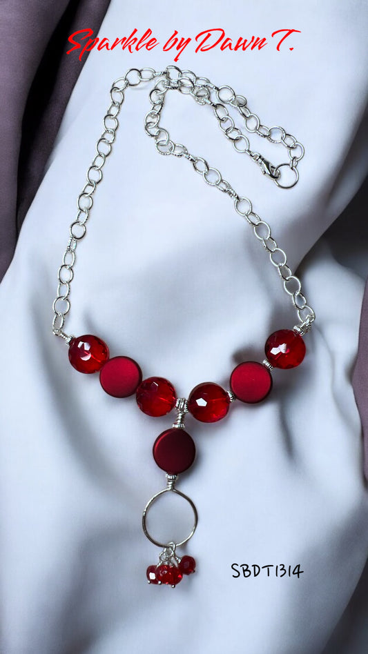 Matte Red and Red Crystal with Silver Chain