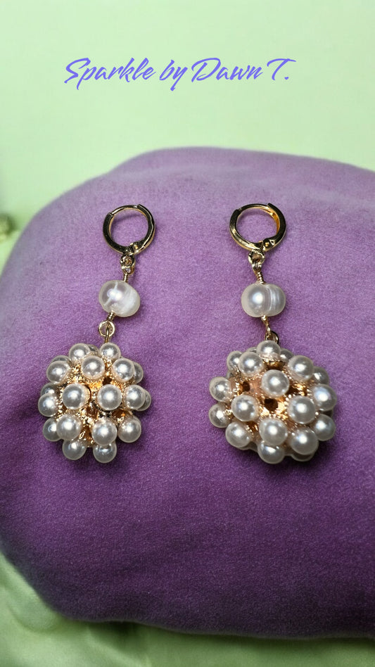 Ball of Pearls with freshwater pearl and gold earrings