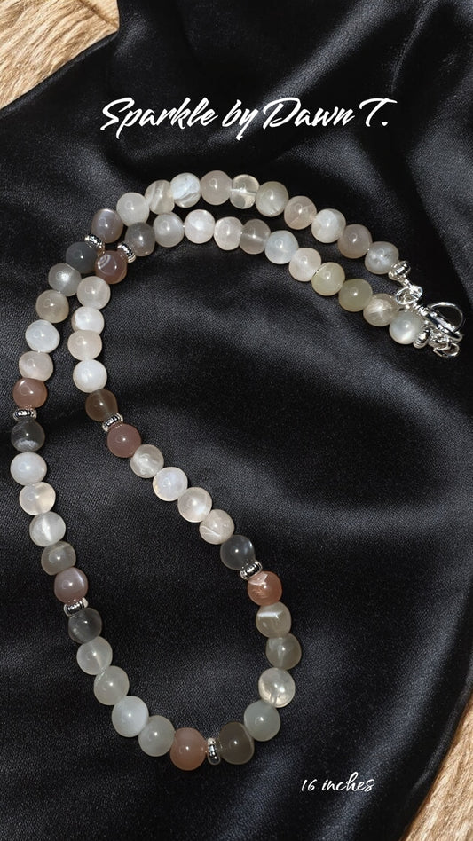 Indian-Cut Moonstone with Silver 16 1/2 inch necklace/choker