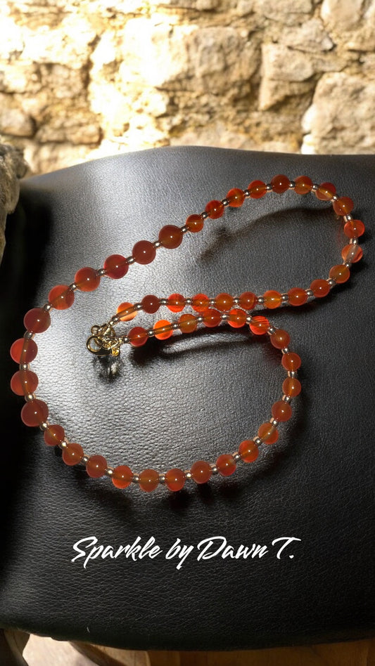 Carnelian and Gold Beaded Necklace 18 inch Necklace