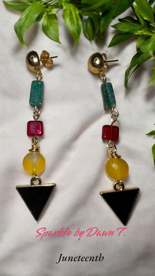 Jade, Red, Yellow and Black Triangle Long Earrings