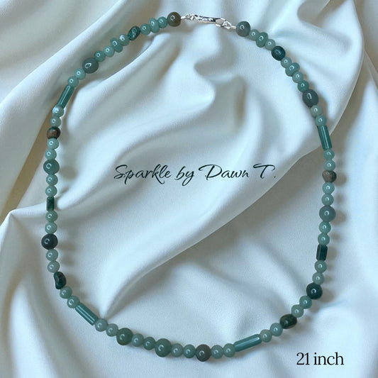Green Jade Necklace Unisex - 21 inch