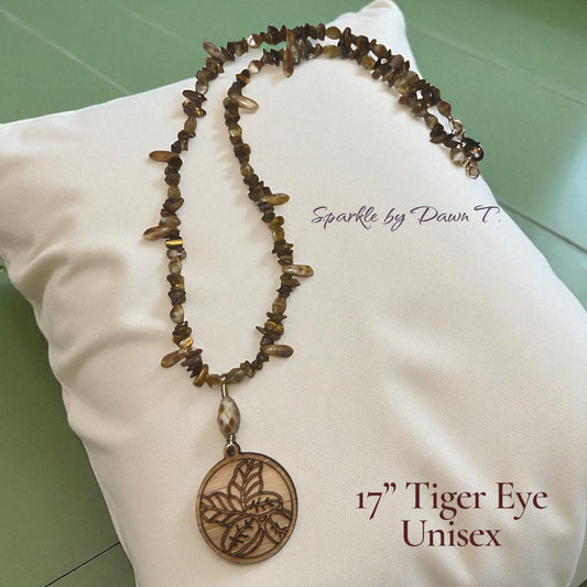 Tiger Eye Chips with Wooden Round Focal