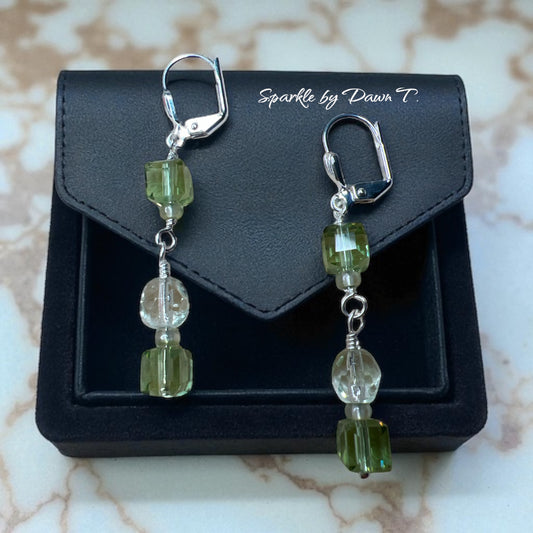 Green Crystal Dangle Earrings