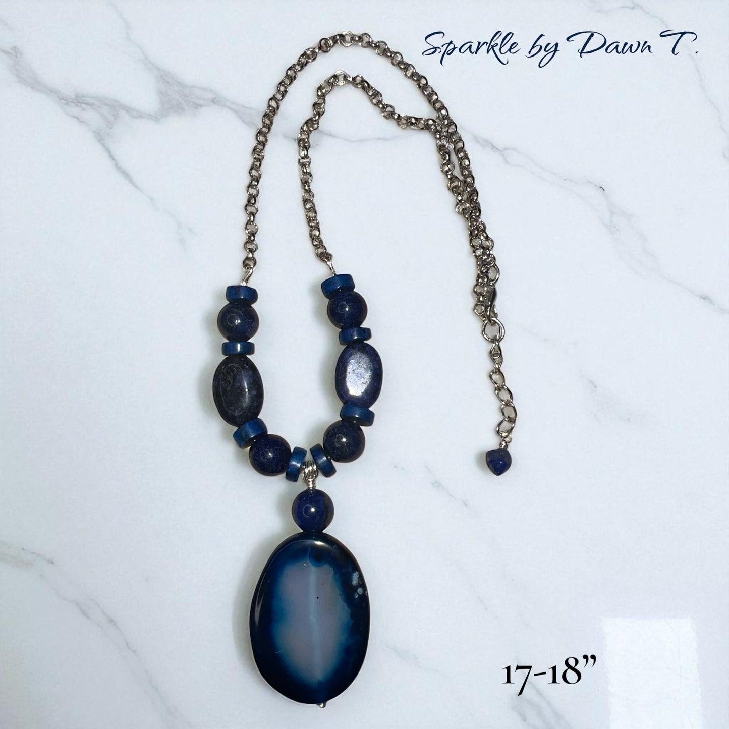 Blue Lapis Lazuli with Beautiful Oval Focal Necklace with Silver Chain