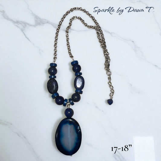 Blue Lapis Lazuli with Beautiful Oval Focal Necklace with Silver Chain
