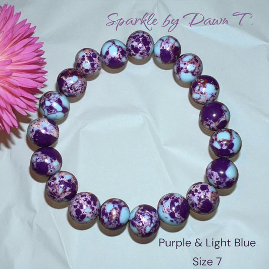 Purple and Light Blue Gemstones Stretch Bracelet