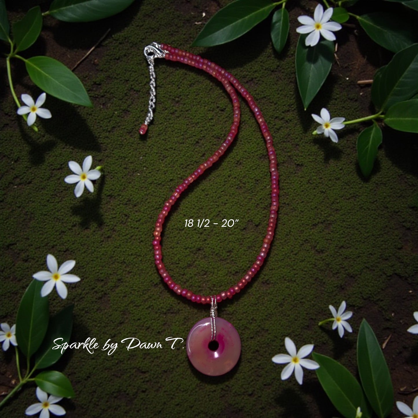 In the Pinks Sead Bead Necklace with Pink Quarts Donut Pendant