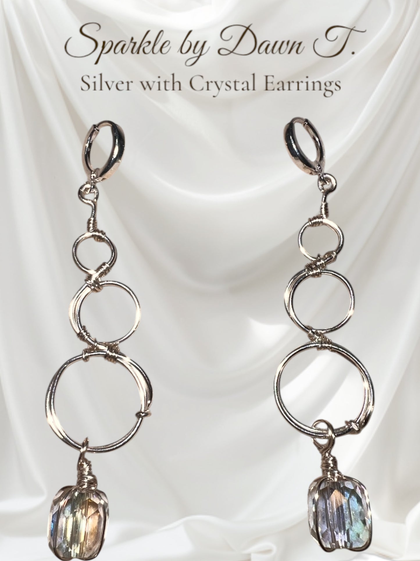 Triple Swirl Dangle Earrings with Clear Tubed Wrapped Crystals