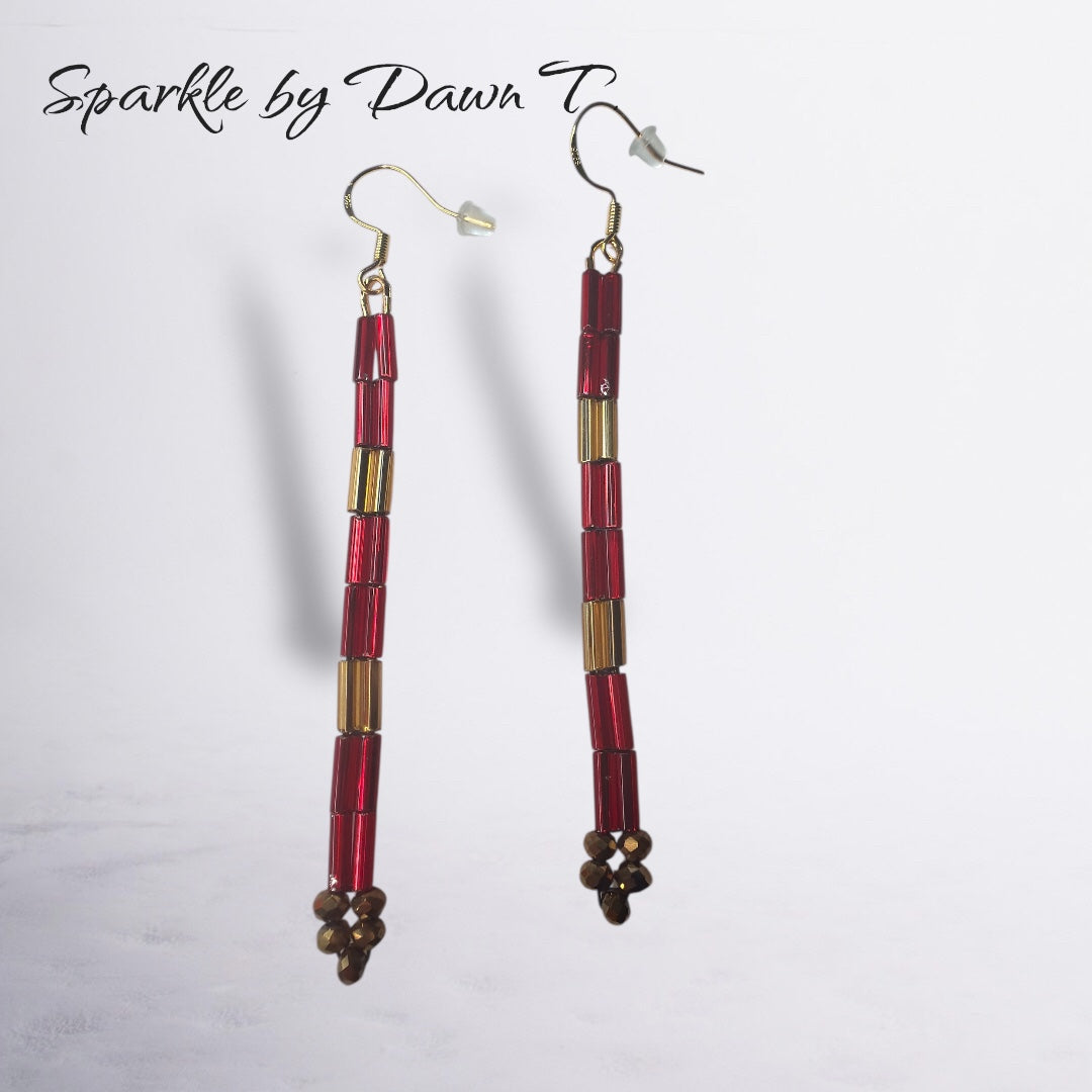 Red and Gold Tubes Long Earrings