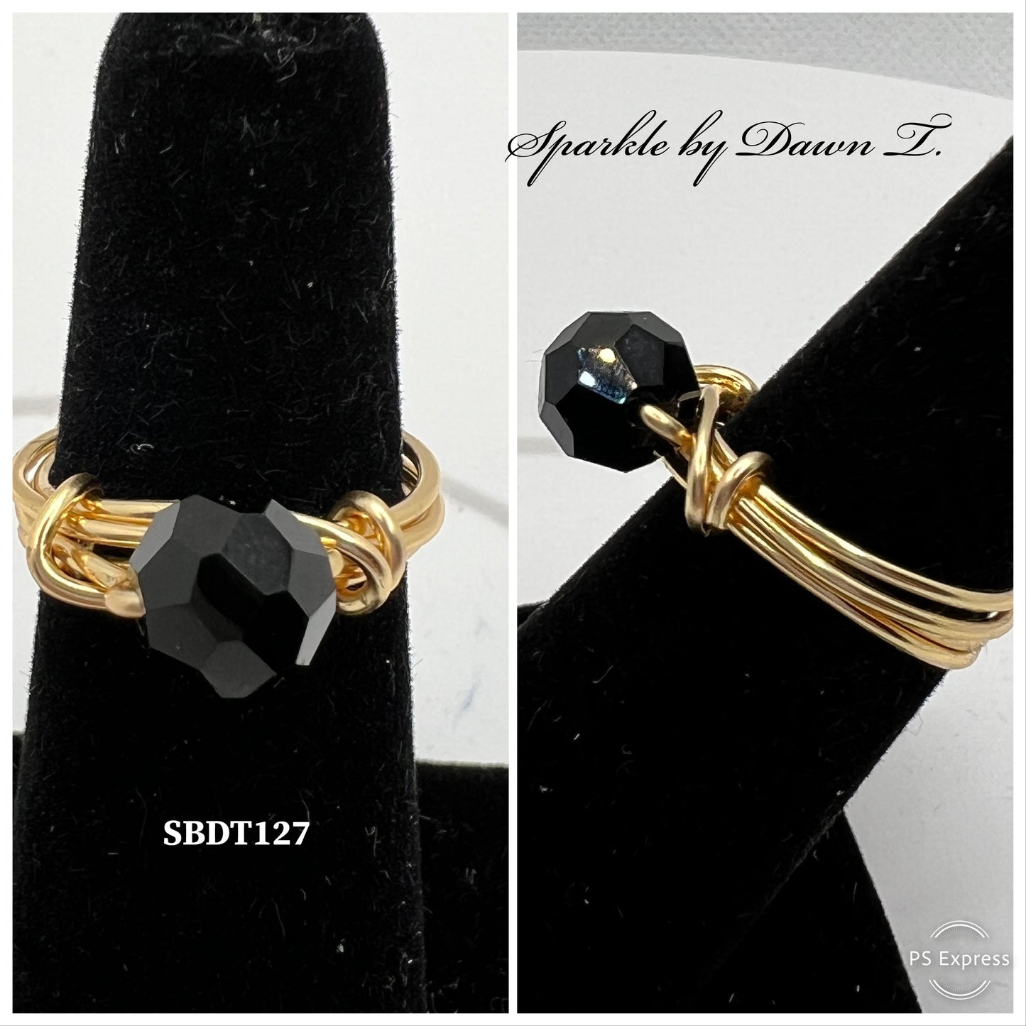 Black Crystal and Gold Ring