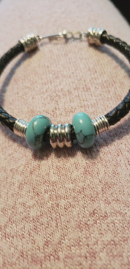 Sky Blue Gems (2) Leather bracelet with hook clasp