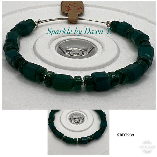 Adjustable Jade cubes and heishi beaded bangle