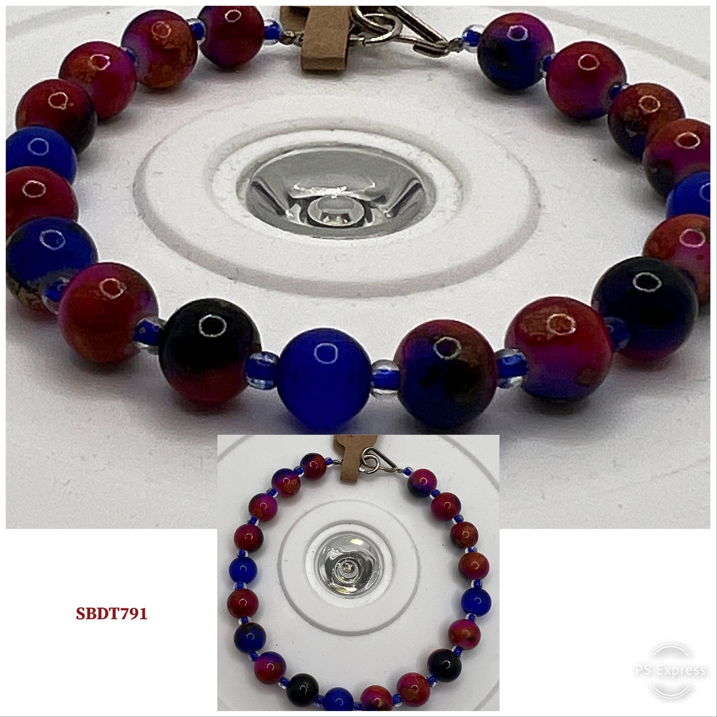 Blue and Red Beaded Bracelet