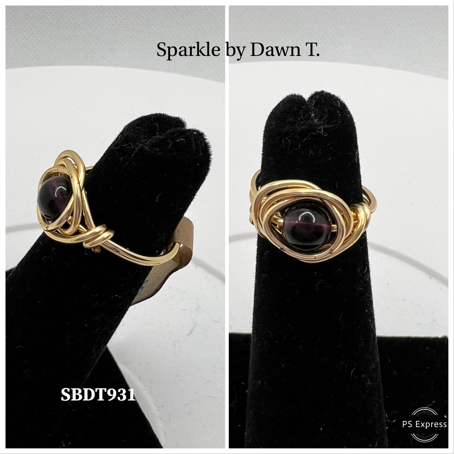 Purple Glass Bead with Gold Ring