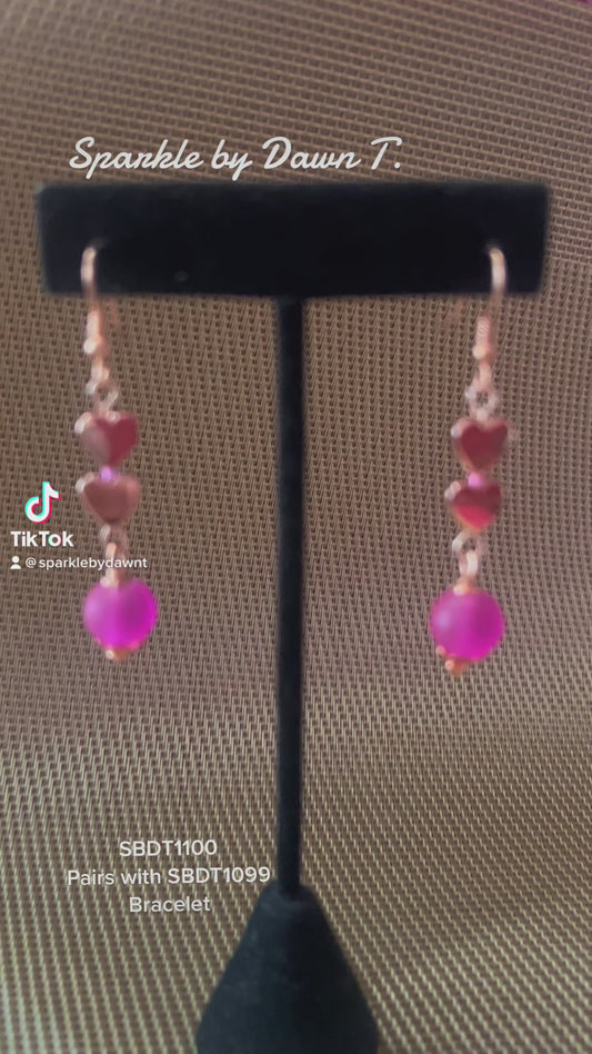 Matte Fuchsia with Rose Gold Hearts Earrings - pairs with SBDT1099 Bracelet