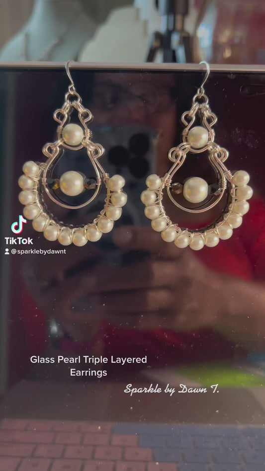 White Pearl Triple-decker Wrapped Earrings