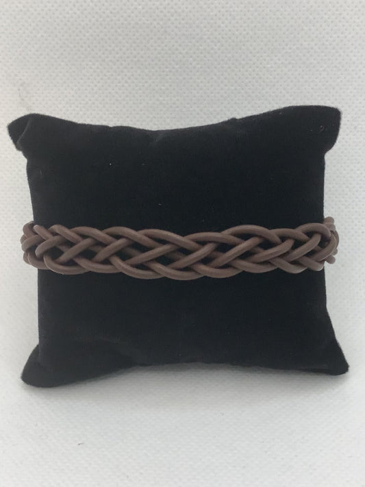 Brown braided and gold leather bracelet