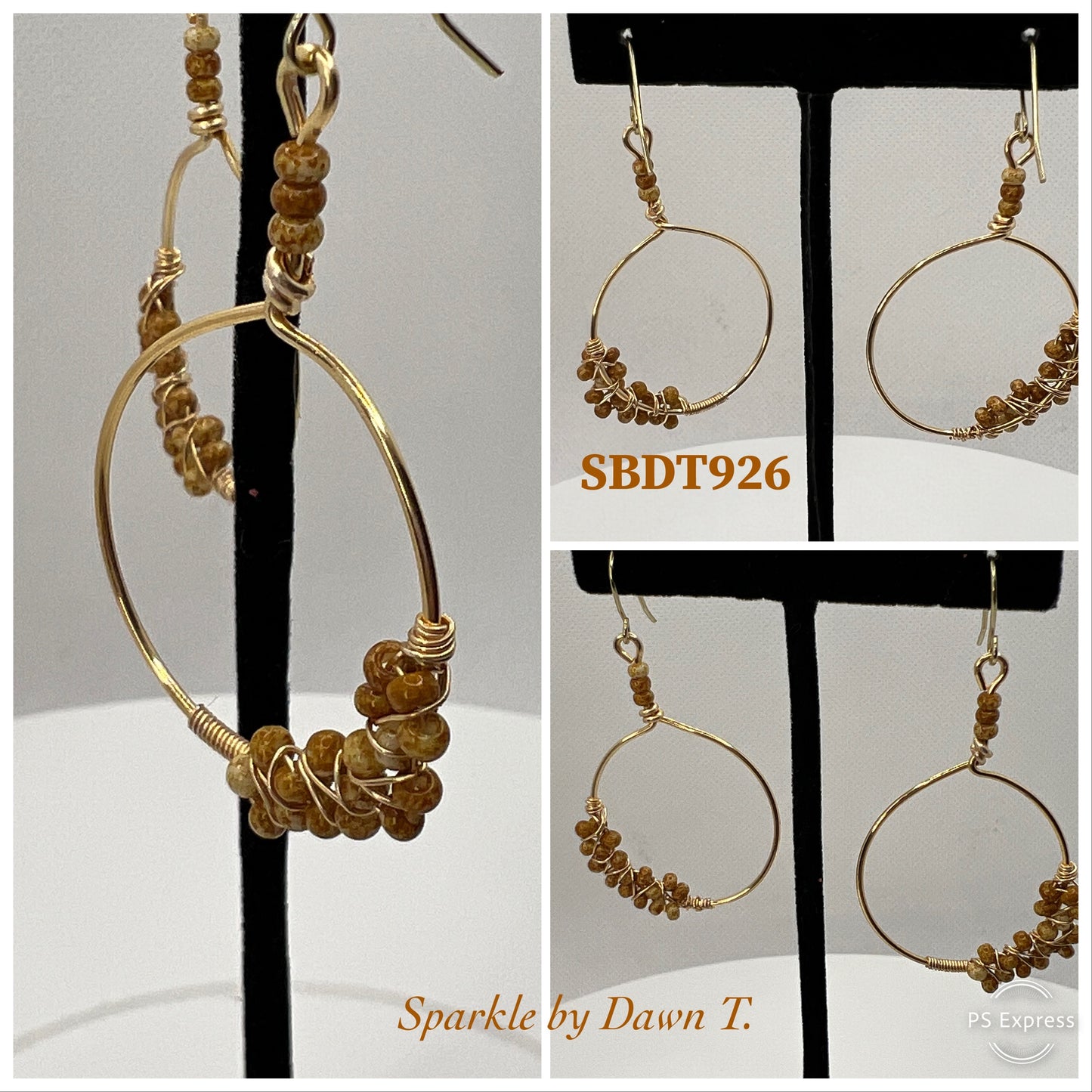 Gold Hoops with Barley/Ivory Flowers