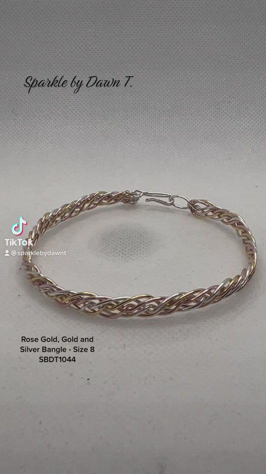 Rose Gold, Gold and Silver Braided Bangle