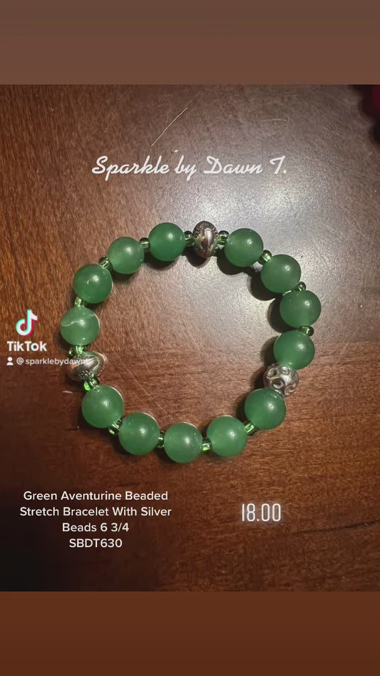 Green Aventurine Beaded stretch bracelet with silver beads