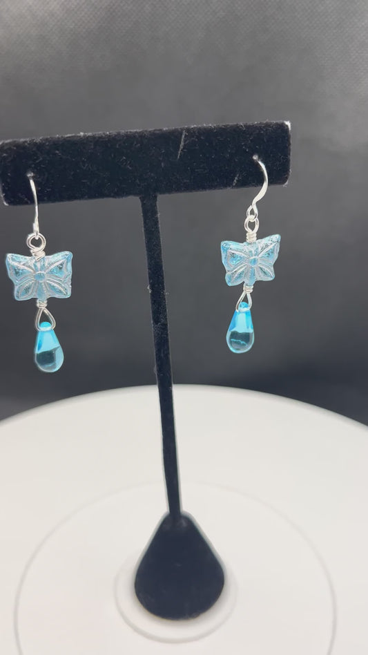 Butterfly and Teardrop Aqua Czech Glass Earrings