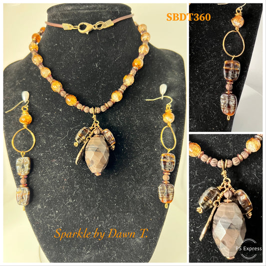 Brown Ombre and Bronze/Brown Mix Leather Necklace Set