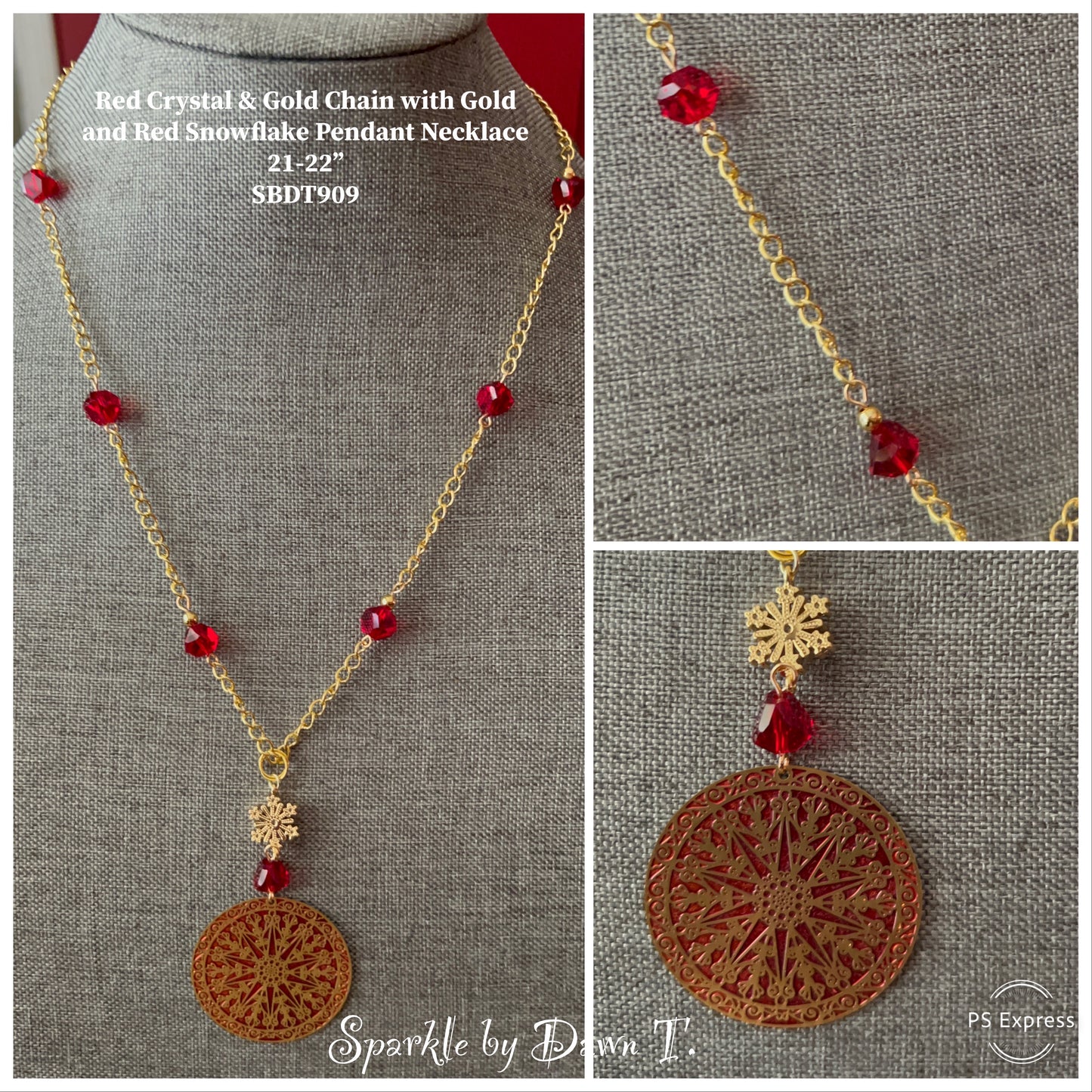 Red Crystal With Snowflake Pendant Necklace