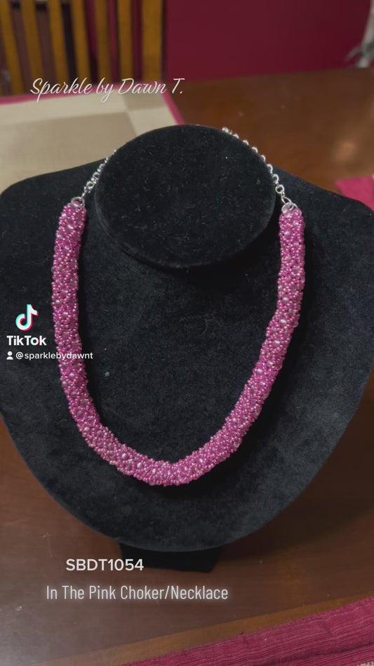 In The Pink Hand-woven  Necklace/Choker with silver chain