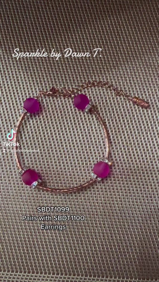 Matte Fuschia with Rose Gold Tube Bracelet - Pairs with SBDT1100 Earrings