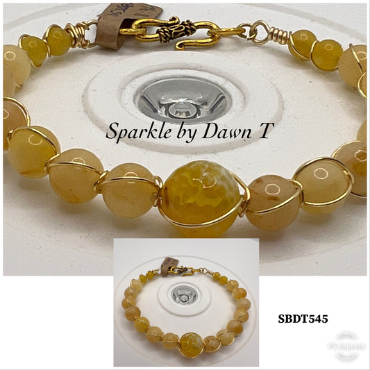 Fire Agate and Citrine Beaded Bracelet with Gold Wire wrap