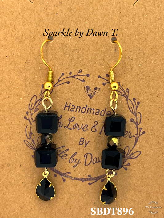 Black and Gold Cubed Earrings with Teardrops