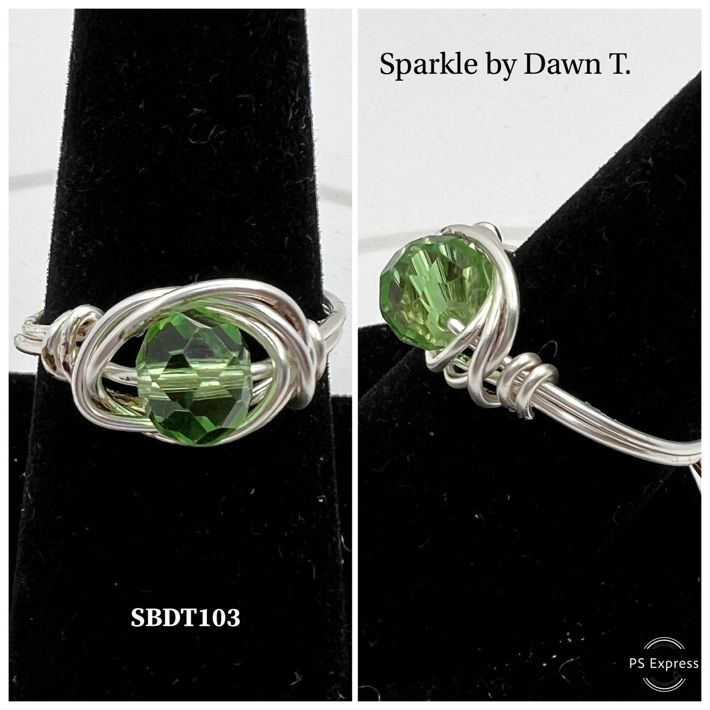 Green Crystal and Silver Ring