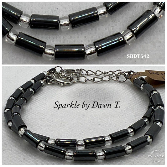 Hematite Tubes with Clear Beads Twin Set Bracelets