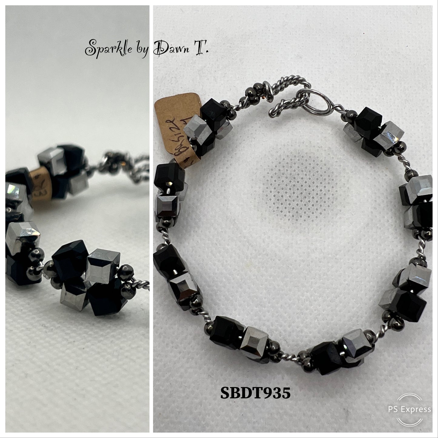 Black and Silver Crystal Cubed Bracelet