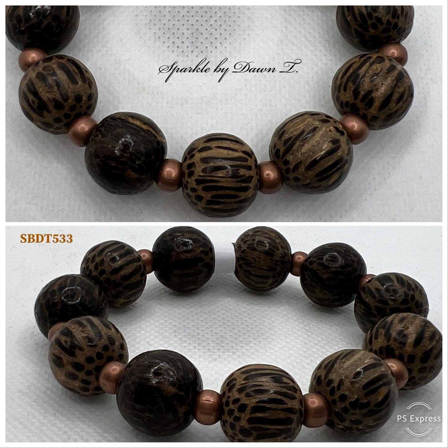 Wood Animal Print and Metal Stretch Bracelet