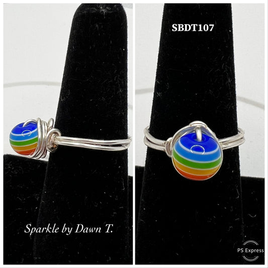 Rainbow Beaded Silver Ring