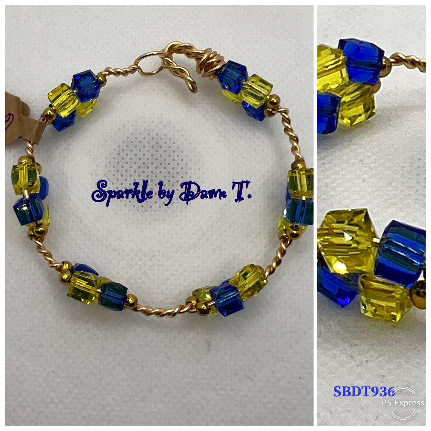 Blue and Yellow Crystal Cubed Bracelet